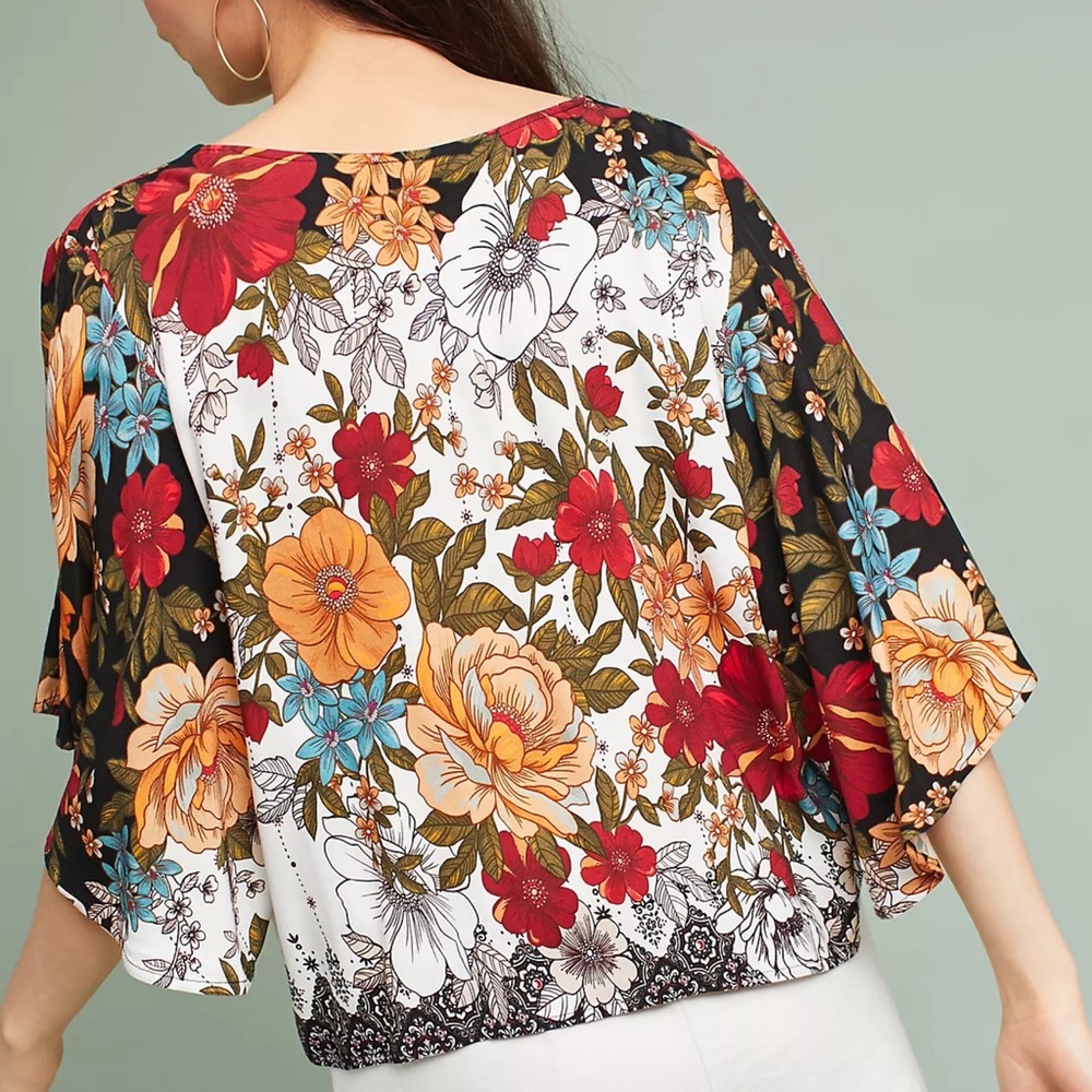 NWT Farm Rio Anthropologie Floral Blouse White Red Green Size S Small - Picture 2 of 7